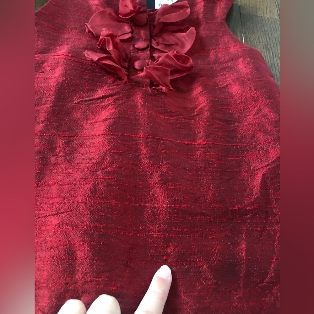 Florence Eiseman Girls 6 Cranberry Silk Dupioni Sleeveless Floral Holiday Dress - Picture 4 of 11